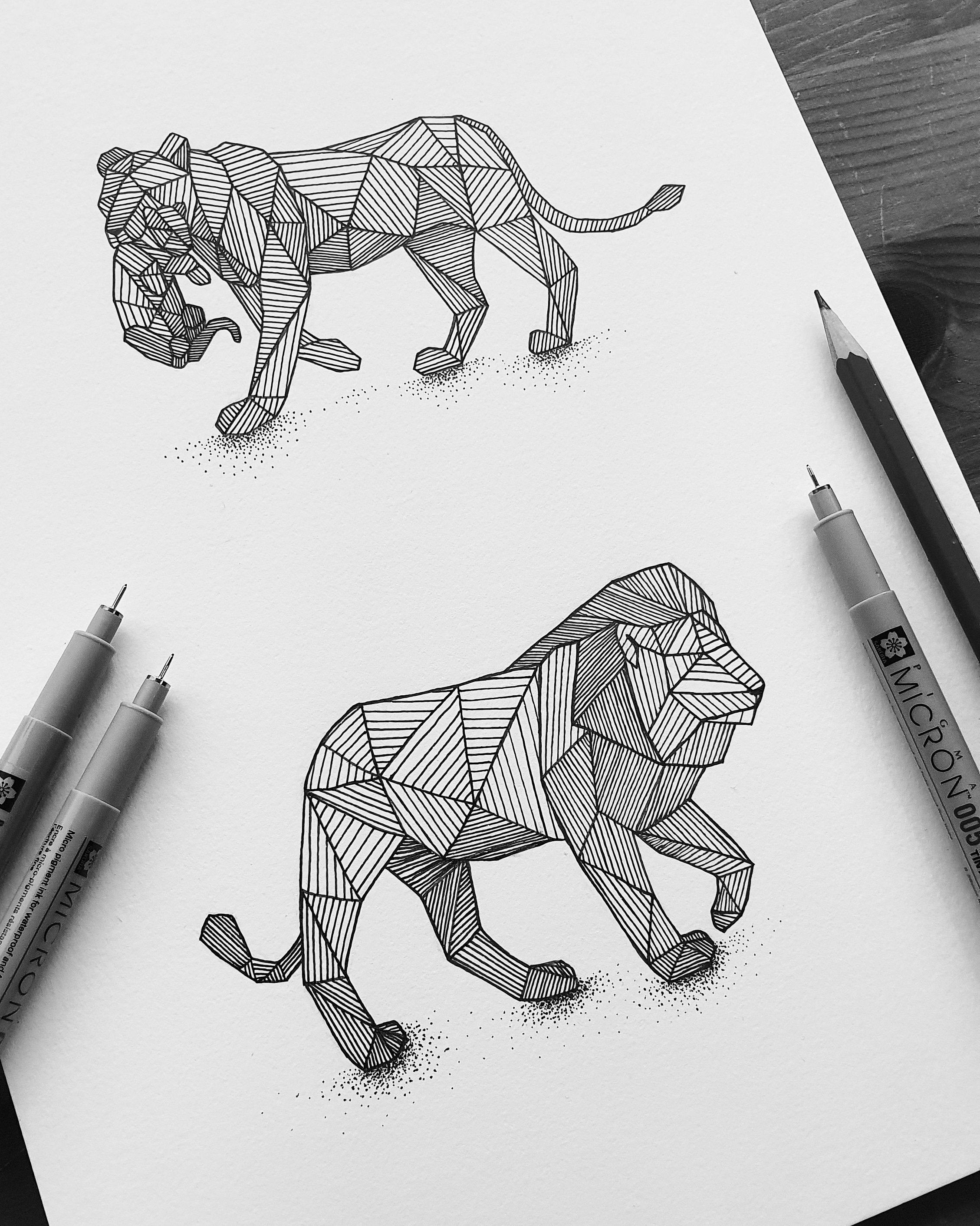 Geometric Lion Tattoo - Temu